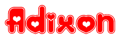 The image displays the word Adixon written in a stylized red font with hearts inside the letters.