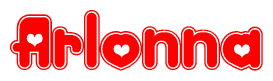 The image displays the word Arlonna written in a stylized red font with hearts inside the letters.