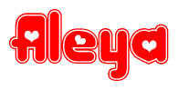 The image is a clipart featuring the word Aleya written in a stylized font with a heart shape replacing inserted into the center of each letter. The color scheme of the text and hearts is red with a light outline.