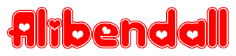 The image displays the word Alibendall written in a stylized red font with hearts inside the letters.