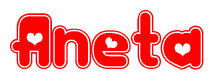 The image displays the word Aneta written in a stylized red font with hearts inside the letters.