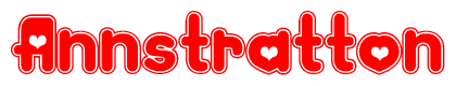 The image is a clipart featuring the word Annstratton written in a stylized font with a heart shape replacing inserted into the center of each letter. The color scheme of the text and hearts is red with a light outline.