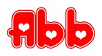 The image is a clipart featuring the word Abb written in a stylized font with a heart shape replacing inserted into the center of each letter. The color scheme of the text and hearts is red with a light outline.