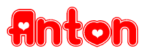 The image displays the word Anton written in a stylized red font with hearts inside the letters.