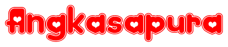 The image displays the word Angkasapura written in a stylized red font with hearts inside the letters.