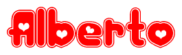 The image displays the word Alberto written in a stylized red font with hearts inside the letters.