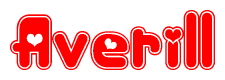 The image displays the word Averill written in a stylized red font with hearts inside the letters.