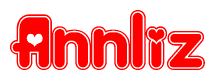 The image displays the word Annliz written in a stylized red font with hearts inside the letters.