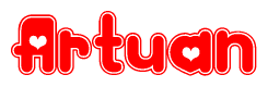 The image is a clipart featuring the word Artuan written in a stylized font with a heart shape replacing inserted into the center of each letter. The color scheme of the text and hearts is red with a light outline.