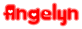 The image is a clipart featuring the word Angelyn written in a stylized font with a heart shape replacing inserted into the center of each letter. The color scheme of the text and hearts is red with a light outline.