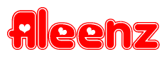 The image is a clipart featuring the word Aleenz written in a stylized font with a heart shape replacing inserted into the center of each letter. The color scheme of the text and hearts is red with a light outline.