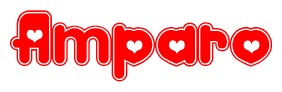 The image displays the word Amparo written in a stylized red font with hearts inside the letters.