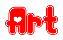 The image is a clipart featuring the word Art written in a stylized font with a heart shape replacing inserted into the center of each letter. The color scheme of the text and hearts is red with a light outline.