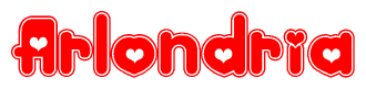 The image displays the word Arlondria written in a stylized red font with hearts inside the letters.
