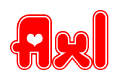 The image displays the word Axl written in a stylized red font with hearts inside the letters.