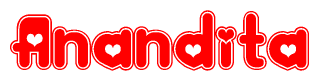 The image displays the word Anandita written in a stylized red font with hearts inside the letters.