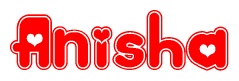 The image displays the word Anisha written in a stylized red font with hearts inside the letters.
