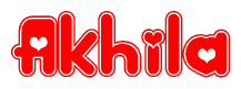 The image displays the word Akhila written in a stylized red font with hearts inside the letters.