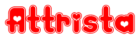 The image displays the word Attrista written in a stylized red font with hearts inside the letters.