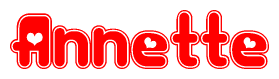 The image is a clipart featuring the word Annette written in a stylized font with a heart shape replacing inserted into the center of each letter. The color scheme of the text and hearts is red with a light outline.