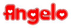 The image is a clipart featuring the word Angelo written in a stylized font with a heart shape replacing inserted into the center of each letter. The color scheme of the text and hearts is red with a light outline.