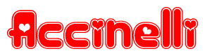 The image is a clipart featuring the word Accinelli written in a stylized font with a heart shape replacing inserted into the center of each letter. The color scheme of the text and hearts is red with a light outline.