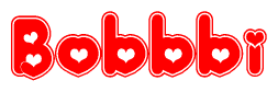 The image is a clipart featuring the word Bobbbi written in a stylized font with a heart shape replacing inserted into the center of each letter. The color scheme of the text and hearts is red with a light outline.