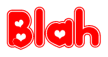 The image is a clipart featuring the word Blah written in a stylized font with a heart shape replacing inserted into the center of each letter. The color scheme of the text and hearts is red with a light outline.