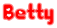 The image is a clipart featuring the word Betty written in a stylized font with a heart shape replacing inserted into the center of each letter. The color scheme of the text and hearts is red with a light outline.