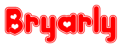 The image is a clipart featuring the word Bryarly written in a stylized font with a heart shape replacing inserted into the center of each letter. The color scheme of the text and hearts is red with a light outline.
