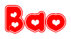 The image displays the word Bao written in a stylized red font with hearts inside the letters.