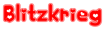 The image displays the word Blitzkrieg written in a stylized red font with hearts inside the letters.