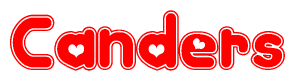 The image is a clipart featuring the word Canders written in a stylized font with a heart shape replacing inserted into the center of each letter. The color scheme of the text and hearts is red with a light outline.