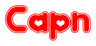 The image is a clipart featuring the word Capn written in a stylized font with a heart shape replacing inserted into the center of each letter. The color scheme of the text and hearts is red with a light outline.