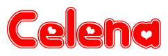 The image is a clipart featuring the word Celena written in a stylized font with a heart shape replacing inserted into the center of each letter. The color scheme of the text and hearts is red with a light outline.