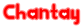 The image is a clipart featuring the word Chantay written in a stylized font with a heart shape replacing inserted into the center of each letter. The color scheme of the text and hearts is red with a light outline.
