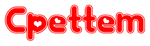 The image is a clipart featuring the word Cpettem written in a stylized font with a heart shape replacing inserted into the center of each letter. The color scheme of the text and hearts is red with a light outline.