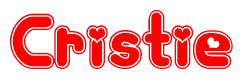 The image is a clipart featuring the word Cristie written in a stylized font with a heart shape replacing inserted into the center of each letter. The color scheme of the text and hearts is red with a light outline.