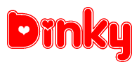 The image is a clipart featuring the word Dinky written in a stylized font with a heart shape replacing inserted into the center of each letter. The color scheme of the text and hearts is red with a light outline.