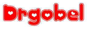 The image is a clipart featuring the word Drgobel written in a stylized font with a heart shape replacing inserted into the center of each letter. The color scheme of the text and hearts is red with a light outline.