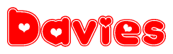 The image displays the word Davies written in a stylized red font with hearts inside the letters.