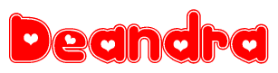 The image displays the word Deandra written in a stylized red font with hearts inside the letters.
