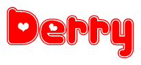 The image displays the word Derry written in a stylized red font with hearts inside the letters.