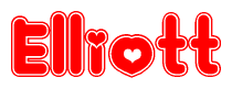 The image displays the word Elliott written in a stylized red font with hearts inside the letters.
