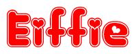 The image is a clipart featuring the word Eiffie written in a stylized font with a heart shape replacing inserted into the center of each letter. The color scheme of the text and hearts is red with a light outline.