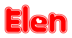 The image is a red and white graphic with the word Elen written in a decorative script. Each letter in  is contained within its own outlined bubble-like shape. Inside each letter, there is a white heart symbol.