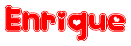 The image is a clipart featuring the word Enrique written in a stylized font with a heart shape replacing inserted into the center of each letter. The color scheme of the text and hearts is red with a light outline.
