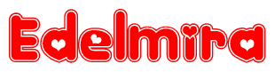 The image is a clipart featuring the word Edelmira written in a stylized font with a heart shape replacing inserted into the center of each letter. The color scheme of the text and hearts is red with a light outline.