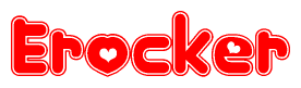 The image is a clipart featuring the word Erocker written in a stylized font with a heart shape replacing inserted into the center of each letter. The color scheme of the text and hearts is red with a light outline.