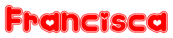 The image is a clipart featuring the word Francisca written in a stylized font with a heart shape replacing inserted into the center of each letter. The color scheme of the text and hearts is red with a light outline.